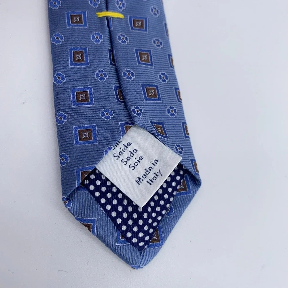 Eton Tie Mens One Size Blue Brown Patterned Silk Professional Necktie Italy Made